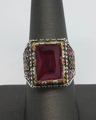 VINTAGE STERLING SILVER BRASS AND RUBY TURKISH OTTOMAN EMPIRE RING SIZE 8.5 - Image 1 of 3
