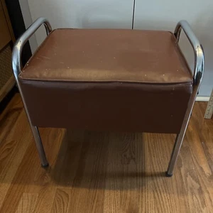 Vintage MCM Ottoman Footstool Brown Vinyl  - Picture 1 of 7