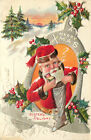 Embossed Postcard Santa Christmas sisters Delight Postcard Advertising Sample