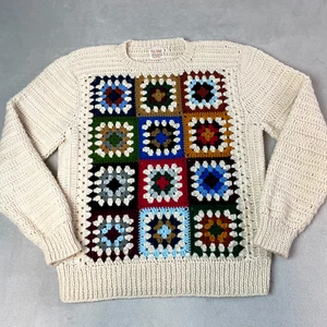 Handgestrickt Häkel Granny Square Pullover Cardigan Boho Vintage Größe L - Bild 1 von 6