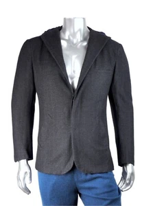 $8,995 NWT KNT Kiton Charcoal Herringbone Wool Blend Coat With Hoodie 48 / 38 R - Picture 1 of 8