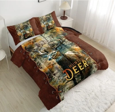 Juego de cama de camuflaje de caza de ciervos de 3 piezas funda nórdica funda edredón funda de almohada doble Foto 1 de 4