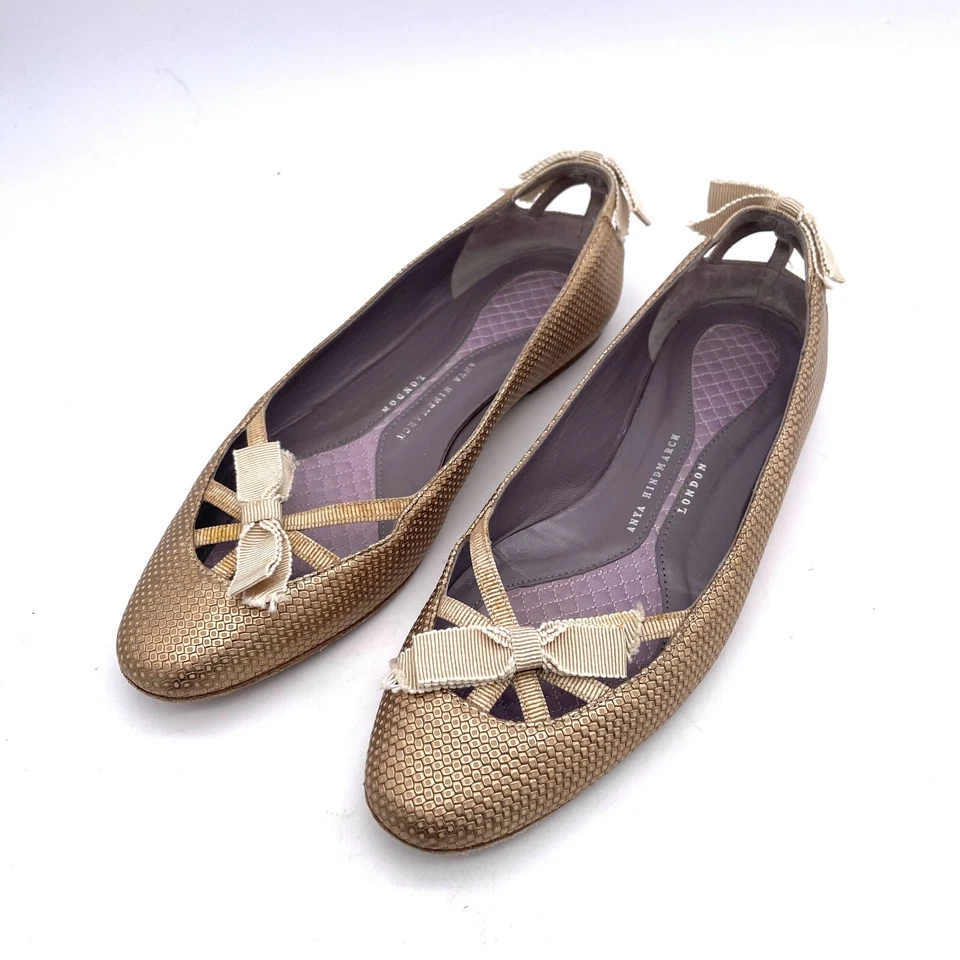 Pisos planos de ballet Anya Hindmarch London de cuero dorado Euro 37 Foto 1 de 4