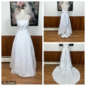 Beautiful Vintage Y2K Michaelangelo Strapless Satin Wedding Gown! - Picture 1 of 8