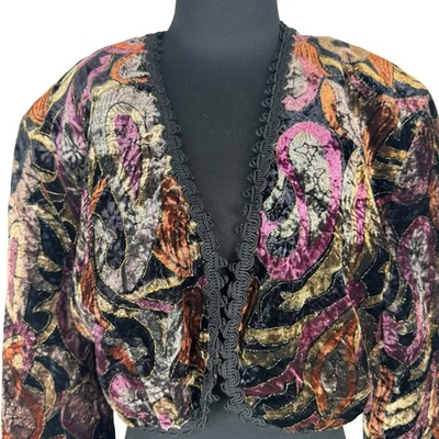 Vintage Essay by Sharon Anthony Metallic Velvet Cropped Jacket Paisley Abstract  - Image 1 of 4