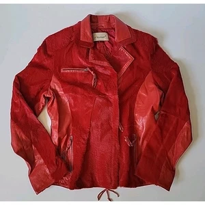 Levinson Vintage Red Calf Hair Leather Full Zip Moto Jacket 12 XL Mod Retro - Bild 1 von 15