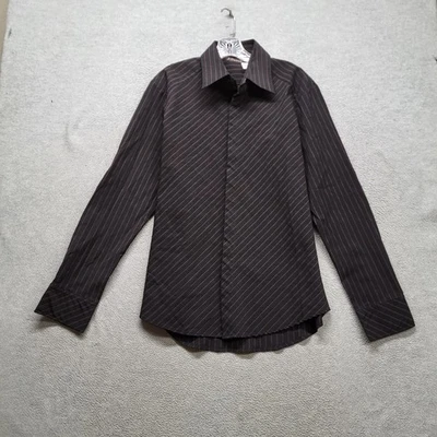 Camisa masculina manga longa listrada preta 7 diamantes com botões L - Imagem 1 de 4