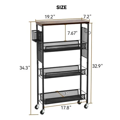 4-Tier Slim Rolling Kitchen Cart Mobile Utility Slim Storage Cart Mesh Baskets - Image 1 of 4
