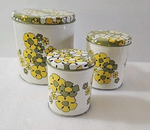 Vintage Ballonoff Tin Metal Floral Cannisters 1960's Set Of 3 - Picture 1 of 20
