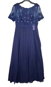 LOVER KISS Navy Blue Formal Lace Chiffon Dress Size 18W Bling MOB NWT - Picture 1 of 7
