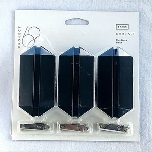 Project 62 Coat Robe Hook Set 3 Pack Flat Black Finish Modern Geometric 3.5" - Picture 1 of 3