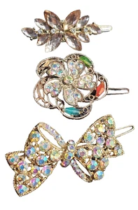 Metall Strass Haarspangen 3 Vintage Haarschmuck Schleife Abschlussball Party Geschenk - Bild 1 von 6