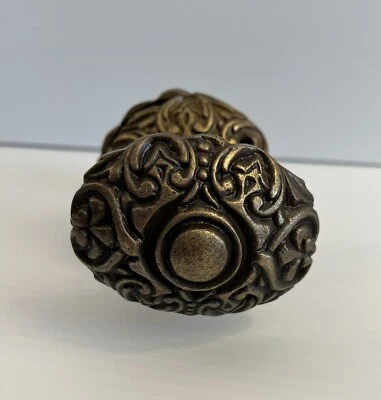 Ornate Cast Bronze Passage Door Knobs (w/ backing plates) No Hardware India - Image 1 of 4