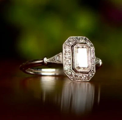 Красивое старое кольцо в стиле ар-деко Halo с лабораторным бриллиантом 1,46 карата и серебром 935 - Изображение 1 из 4