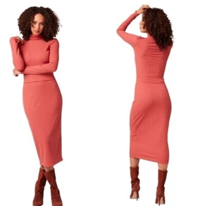 Band Of The Free Ascella Dusty Rose Ribbed Turtleneck And Pencil Skirt Set NEW - Picture 1 of 6