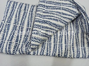 King Size Throw Block Print Indian Cotton Blue Kantha Handmade Quilt Bedspread - Picture 1 of 5
