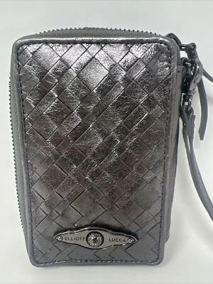 Elliot Lucca silver pewter Woven Leather Cell Phone Organizer Wristlet Wallet - Image 1 of 4