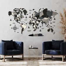 3D Wooden World Map “NIGHT" Multilayered Colors Wall Decor Weltkarte aus Holz