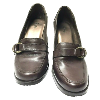 Zapato Bass Savvy Pump Cuero Marrón Doble Anillo Sin Cordones Tacón Bloque Talla 6.5 M EE. UU. Foto 1 de 4