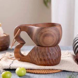Nordic Wooden Craft Drinking Cup Finland Handmade Dual Ring Mug Home Decor - Picture 1 of 15