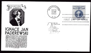 1159 4c Ignace Paderewski FDC Anderson black cachet Oct 8, 1960 v2 - Picture 1 of 1