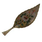 Vintage Brass Leaf Trinket Dish Etched Flower Floral Ash or Incense Tray 12x4”