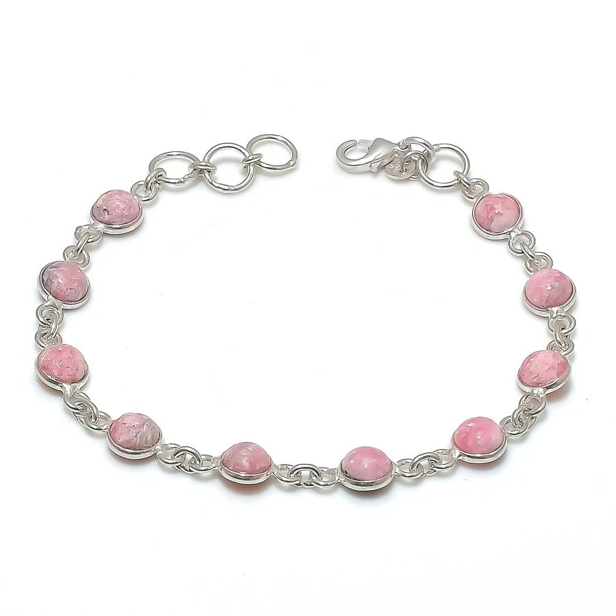 Brazalete de joyería de plata de ley 925 con piedras preciosas de rodocrosita natural tamaño 7-8" Foto 1 de 1