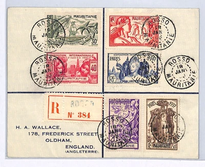 MAURITANIA France Cols Cover 1937 *INTERNATIONAL EXHIBITION* Paris Set WX266 - Image 1 of 4