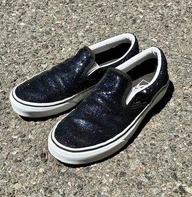 Zapatos informales Vans clásicos negros color lentejuelas brillantes sin cordones para mujer 8 para hombre 6,5 Foto 1 de 4