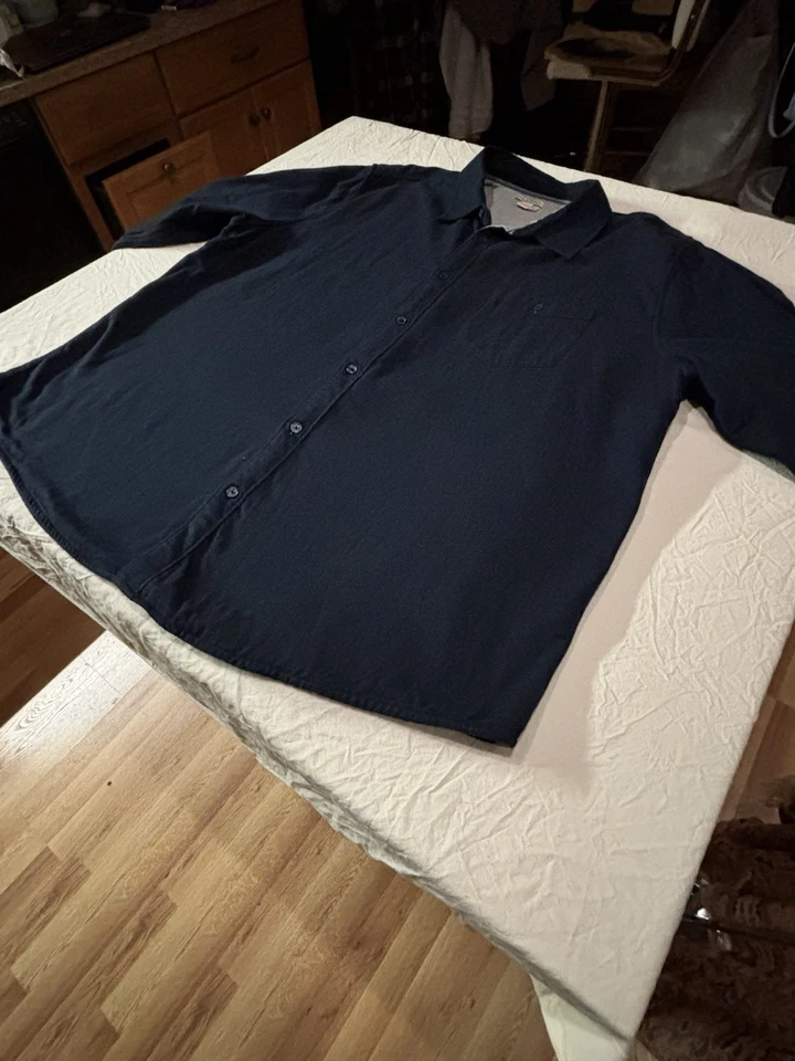 Camisa de franela con botones forrada azul gris cobalto XXL de algodón pesado Carbon 2 para hombre Foto 1 de 4