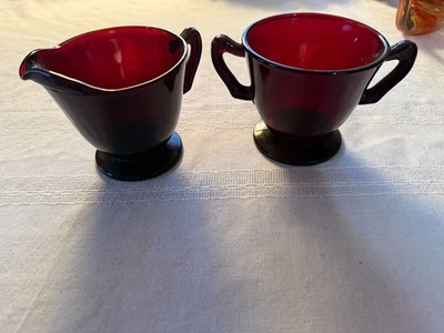 Vintage Anchor Hocking Royal Ruby Red Glass Creamer and Sugar Bowl - Image 1 of 4