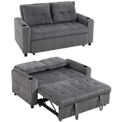 HOMCOM 2 Seater Sofa Bed, Click Clack Pull Out Bed Settee, Charcoal Grey - Image 1 of 4