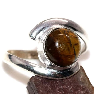 Tiger Eye 925 Silver Plated Gemstone Handmade Ring US 9 Unique Gift AU U920 - image 1 of 3