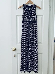 INC International Concepts Maxi Dress Empire Waist Black/White /Green Petite MD - Picture 1 of 15