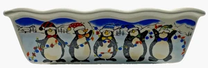 Michaels Christmas Penguin Ceramic Loaf Pan Baking Dish 11" Holiday Lights New - Picture 1 of 14