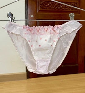 Vintage Pale Pink Chiffon Panty Hi Leg Bikini Floral Lace Brief Waist 29-30” - Picture 1 of 23