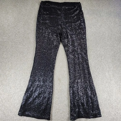 Pantalones de lentejuelas Athena Marie para mujer XL negros acampanados pierna ancha fiesta cóctel  Foto 1 de 4
