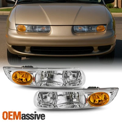 Par de faros cromados tipo halógeno para Saturn SC1 SC2 2000-2002 cupé izquierda+derecha Foto 1 de 4