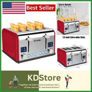 Red 4-Slice Stainless Steel Toaster with Dual Control & LCD Timer - Picture 1 of 10