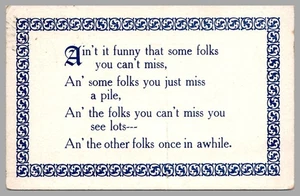 Ain't It Funny That Some Folks You Can't Miss c1911 DB Comic Verse Postcard - Picture 1 of 2