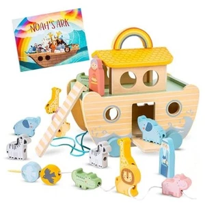 Wooden Noah’s Ark Toy - Baptism Gifts for Baby Girl, Boys & Kids | Fun - Picture 1 of 8