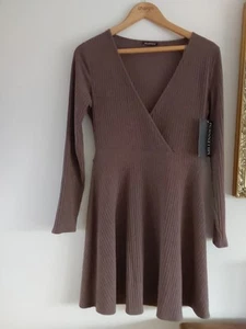 Millenium Long Sleeve Brown Jersey Dress Size 12 Bnwt - Picture 1 of 2
