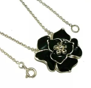 Donna/Donna Collana Argento Con Fiore Smaltato Design Set Con Pietre Trasparenti - Foto 1 di 9