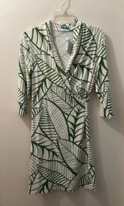 J McLaughlin Panama Faux Wrap White Emerald Pomander Nylon Spandex Dress NWT S - Picture 1 of 24