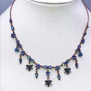 Artisan Dangle Rhinestone Flowers Bib Necklace 16" - Picture 1 of 10