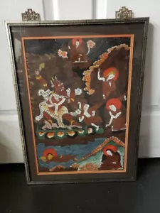Pintura enmarcada budista tibetana de finales del siglo XIX deidad iracunda mendiga - Imagen 1 de 5