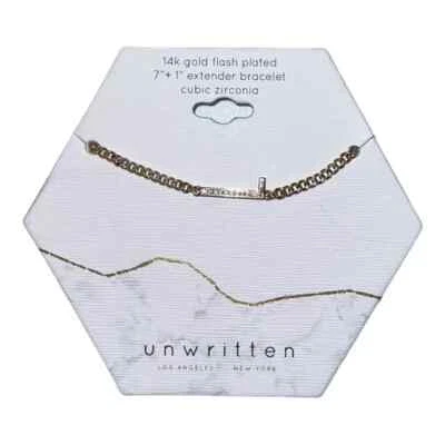 Unwritten Cubic Zirconia Initial Link Bracelet 14K Gold Plated "L" NWT - Image 1 of 2