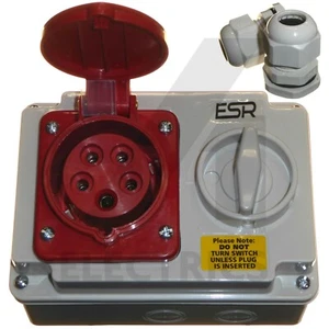 Interlocked Switched Socket 415 Volt 16A 32A 4 Pin 5 Pin Red IP44 3 Phase 415v - Picture 1 of 13