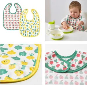 2er Pack IKEA MATVRA Lätzchen, Baumwolle Obst/Gemüse Muster/grün gelb NEU - Bild 1 von 5