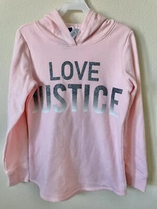 Justice Pink Gray Ombre Glitter Sparkle Love Logo Girls’ Pullover Hoodie Size 10 - Picture 1 of 3